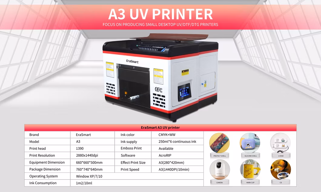 A3 Multifunctional LED 3D UV Printer for Round Bottle, Golf Ball, Pen, Phone Case