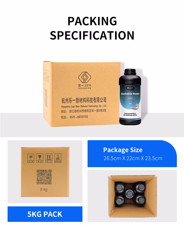 Leyi Factory Direct High Precision Water Washable Dental 3D Printing Resin for 3D Printer DLP LCD Grey 1kg