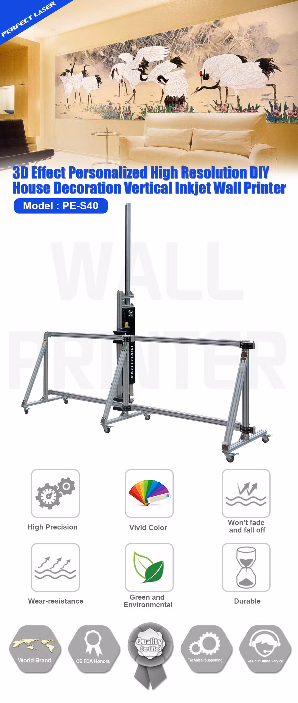 Full-Color Industrial 3D Vertical Wall Mural Printer Machine
