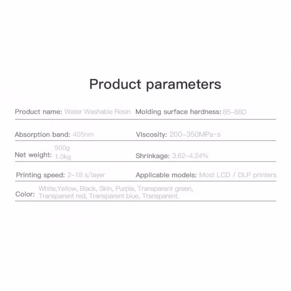 Water Washable UV Resin Easy Cleaning 3D Printer Resin SLA LCD DLP Easy Cleaning 3D Printer Resin