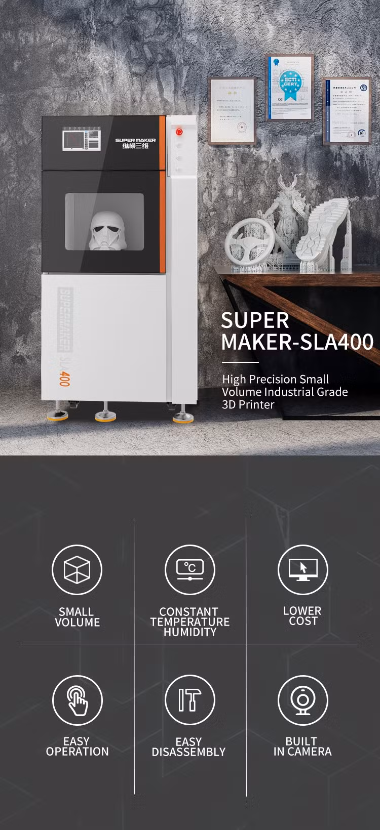 Super Maker Industrial SLA 3D Printer Printing Size 400*400*350mm SLA 3D Printer