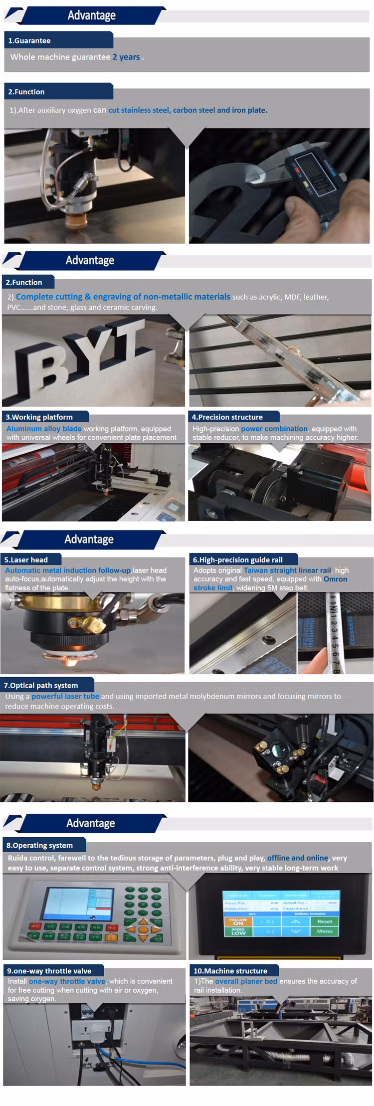 Byt CNC 1325 Stainless Steel CO2 Laser Cutting Machine