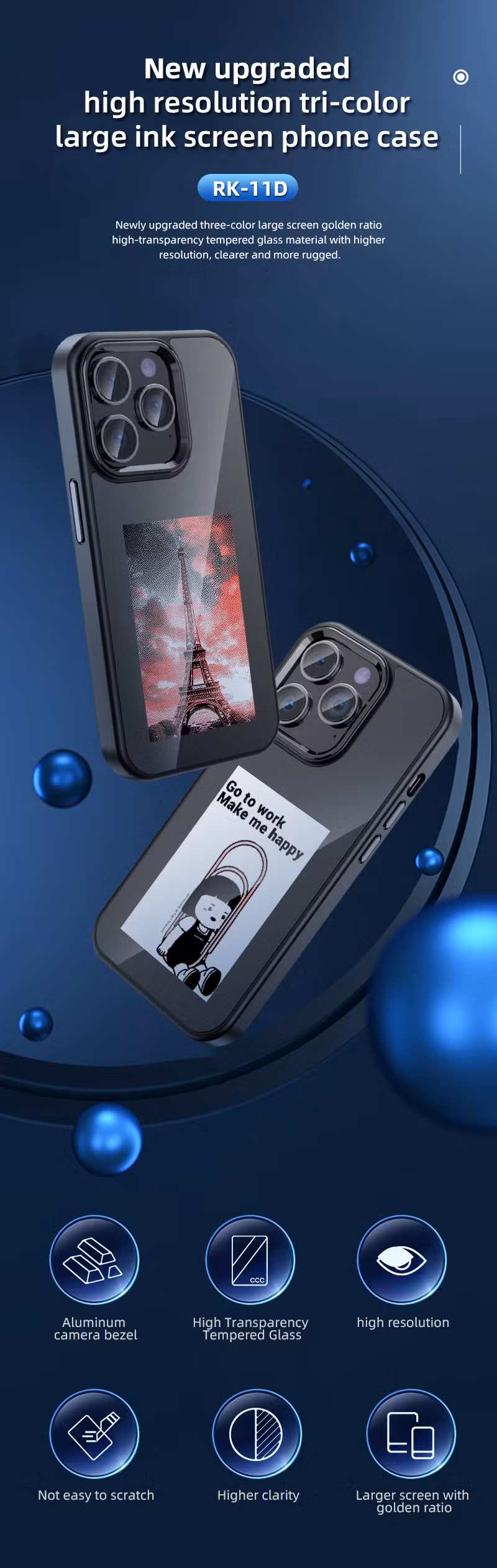 High Transparency 3-Color Leather NFC Smart E Ink Screen Phone Case