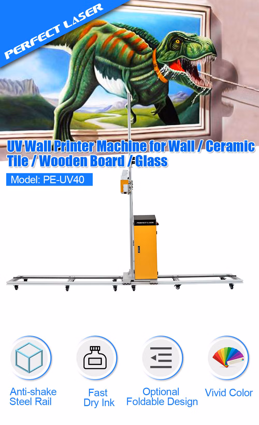 Perfect Laser-UV Ink Colorful Vertical 3D 5D Indoor Outdoor Wall Art Glass Wood Ceramic Paper Metals Direct Inkjet Printing Printers Painters Painting Machines