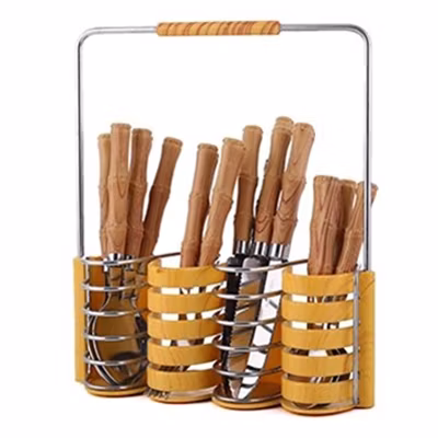 24PCS Bamboo Cubiertos Shape Plastic Handle Cutlery Set with Wooden Box