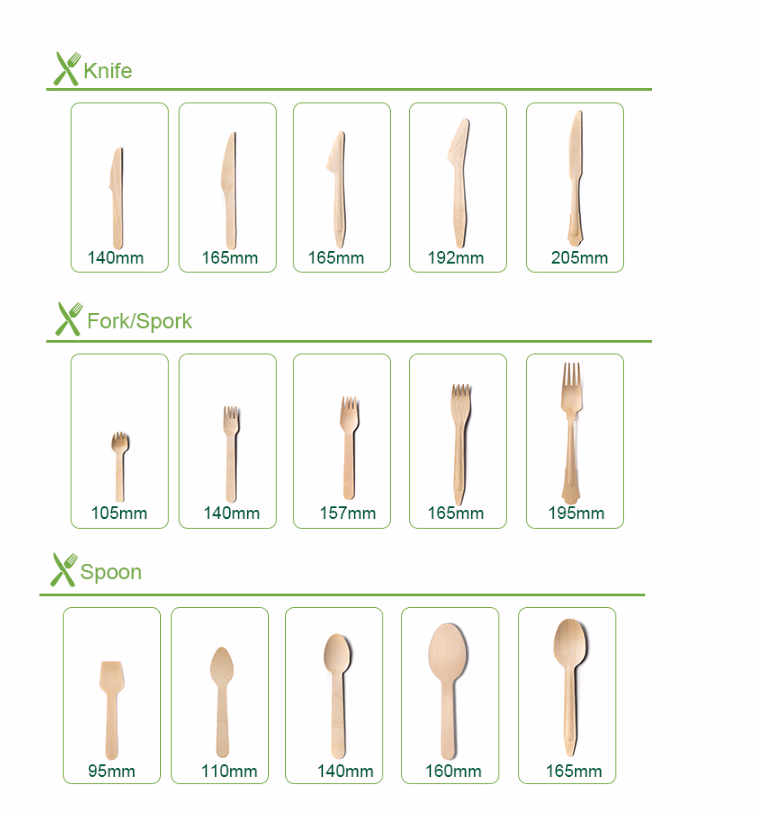 Eco-Friendly Degradable High Quality Factory Price Display Box Includes Disposable Forks Spoon Knife Wooden Cutlery