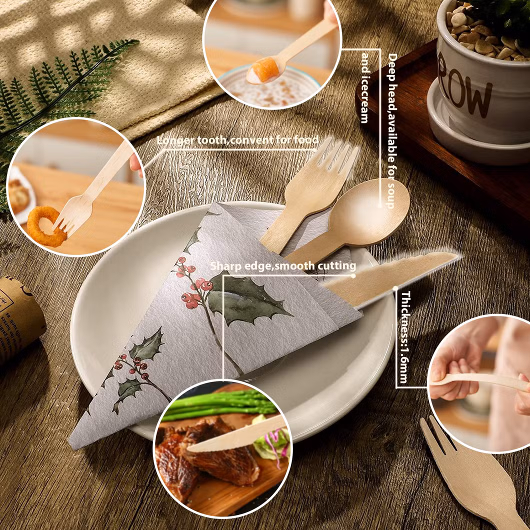 Eco-Friendly Degradable High Quality Factory Price Display Box Includes Disposable Forks Spoon Knife Wooden Cutlery