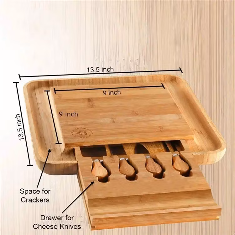 Hot Products Bamboo Cutting Board Square Durable Cheese Board Customizable Logo Bamboo Cheese Board
