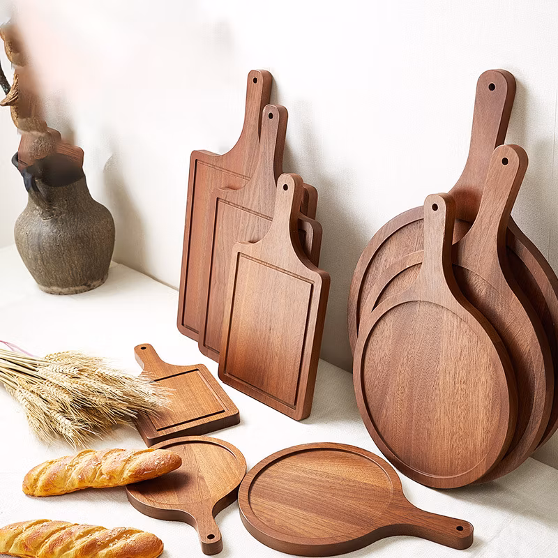 Solid Wood Pizza Tray Rectangular Circular Western Restaurant Home Japanese Style Baking and Bread Cutting Tray with Steak Board
