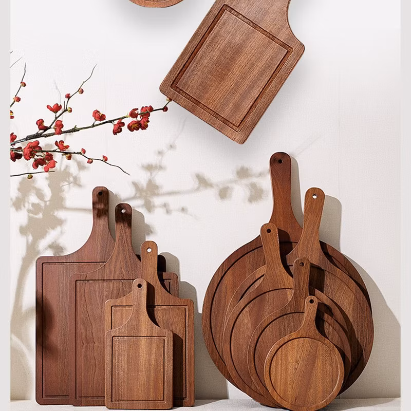 Solid Wood Pizza Tray Rectangular Circular Western Restaurant Home Japanese Style Baking and Bread Cutting Tray with Steak Board