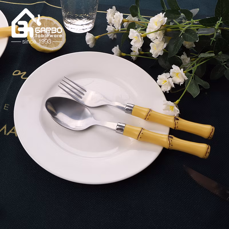 Flatwaretableware Stainless Steel Cutlery Set with Bamboo Design Hand Writingps Handle Knife Spoon, Tea Spoon, Dinner Fork 16PCS 24PCS 6PCS Set