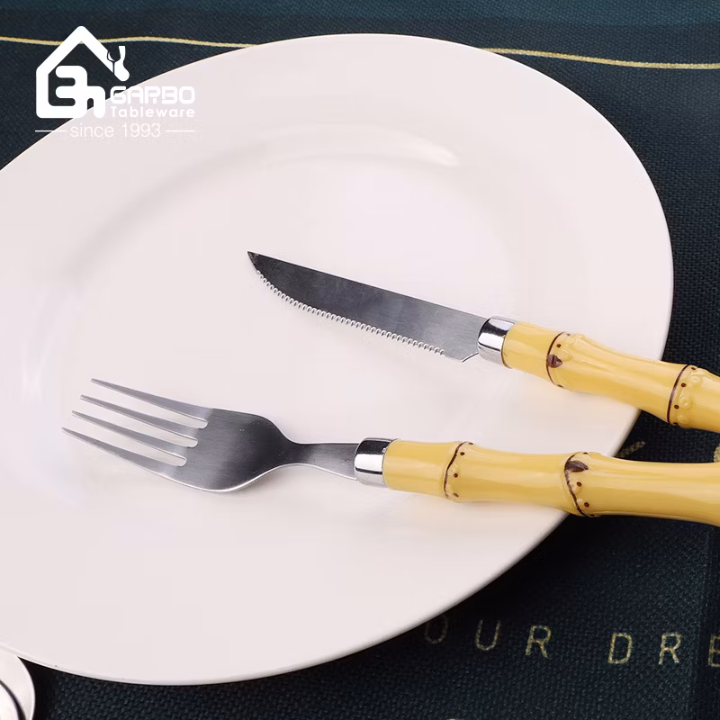 Flatwaretableware Stainless Steel Cutlery Set with Bamboo Design Hand Writingps Handle Knife Spoon, Tea Spoon, Dinner Fork 16PCS 24PCS 6PCS Set