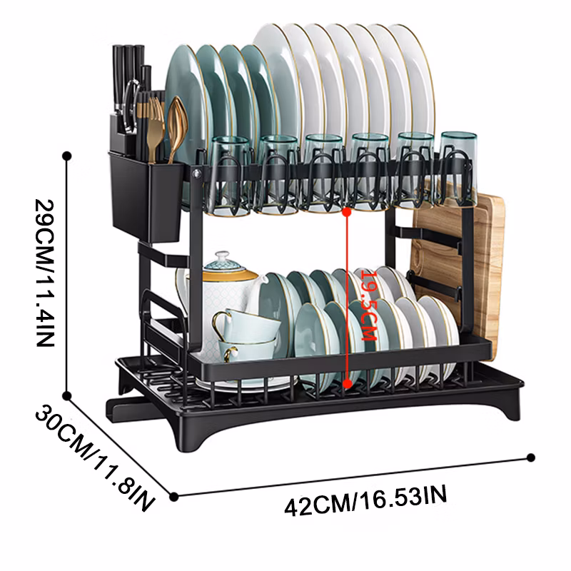 Factory Wholesale 2 Tier Folding Chrome Cabinet Tableware Dryer Accessories Stainless Steel Wire Sink Drain Plate Storage Shelf Drying Metal Kitchen Dish Rack