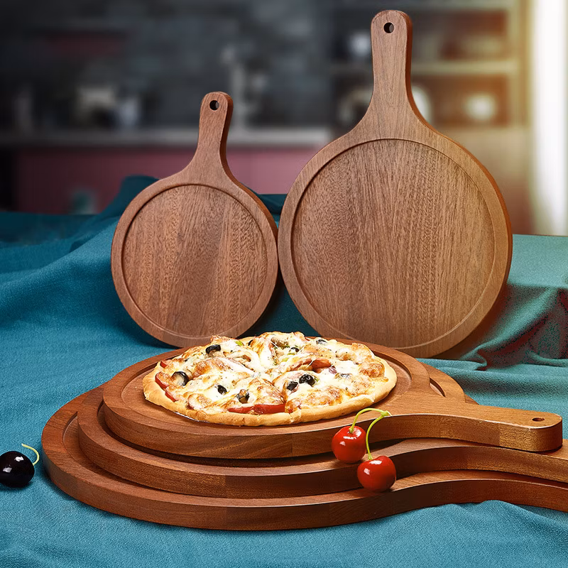 Solid Wood Pizza Tray Rectangular Circular Western Restaurant Home Japanese Style Baking and Bread Cutting Tray with Steak Board