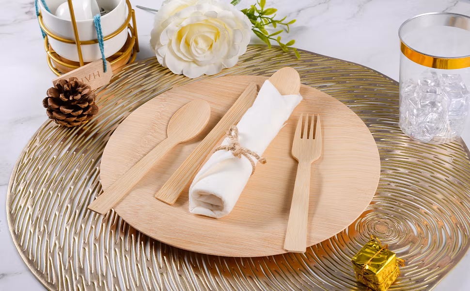 Ecolife Wholesale Custom 140mm Bamboo Fork Travel Portable Disposable Bamboo Flatware Utensil Cutlery Set