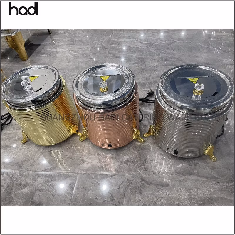 Hotel Restaurant Supplies Commercial Food Warmer Soup Pot 10 Liter Luxury Soup Serving Round Hot Pot Soup Rose Gold & Gold Stainless Steel Electric Soup Kettles