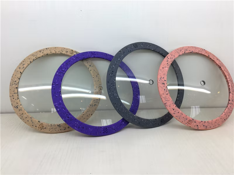 Silicone Kitchen Utensils Glass Cooking Pot Lids with Silicon Rim for Pots / Pans
