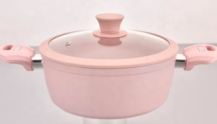 Hot Sell Pink Color Kitchen Ware Ceramic Coating Cooking Pot Set