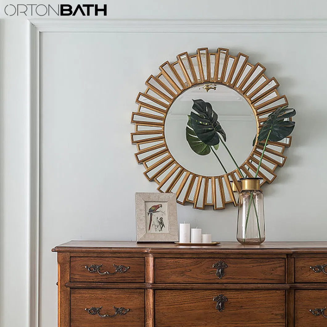 Ortonbath Large Round Light Gold Flower Large Mirror Wall Circle Mirrors for Wall Mounted Mirror for Living Room, Washroom, Entryways, Bathroom Make up Mirror