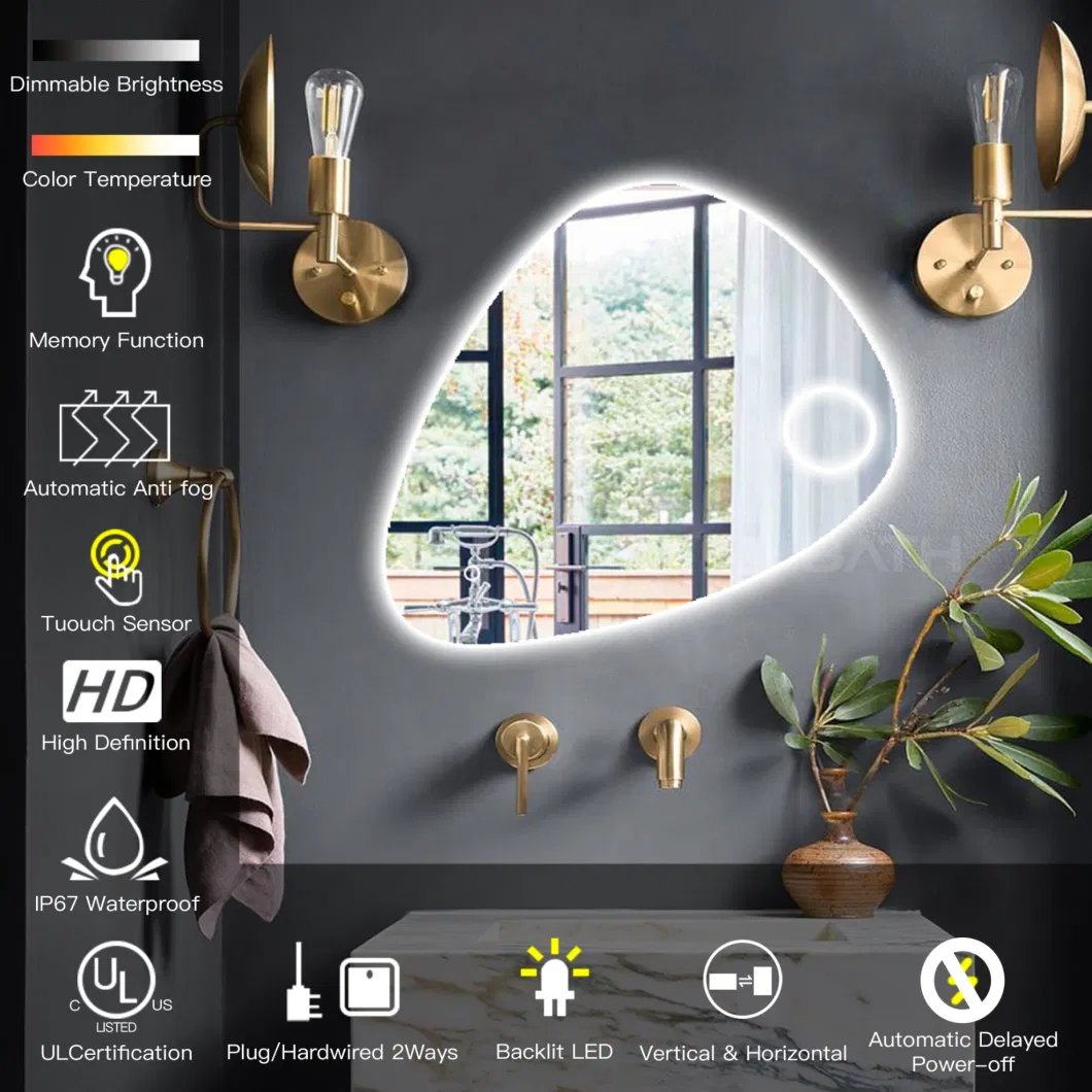 Ortonbath Triangle Nut Shape Wall Mount Make up Smart Bathroom Backlit Anti Fog Vanity LED Light Mirror Wall Mirror Bath Magnifying Lighted Makeup LED Mirror