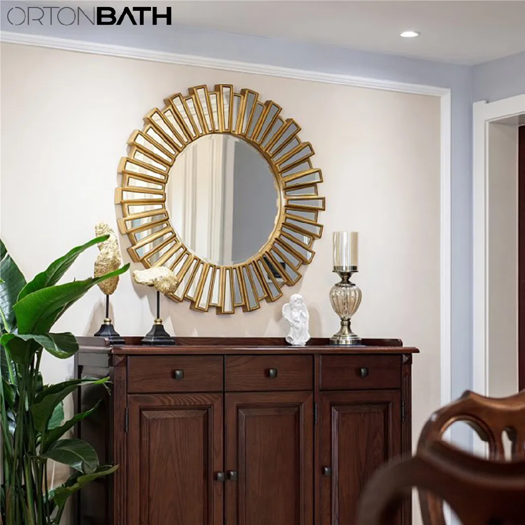 Ortonbath Large Round Light Gold Flower Large Mirror Wall Circle Mirrors for Wall Mounted Mirror for Living Room, Washroom, Entryways, Bathroom Make up Mirror