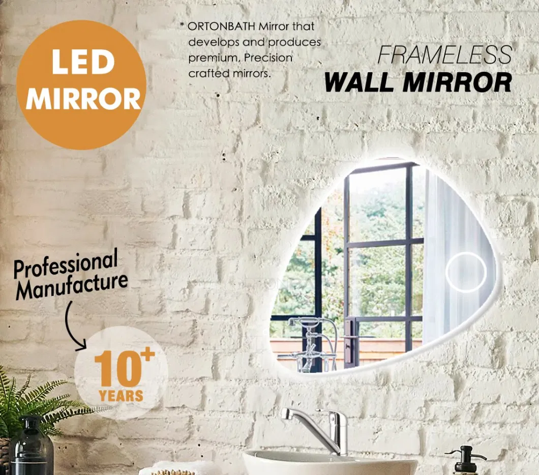 Ortonbath Triangle Nut Shape Wall Mount Make up Smart Bathroom Backlit Anti Fog Vanity LED Light Mirror Wall Mirror Bath Magnifying Lighted Makeup LED Mirror
