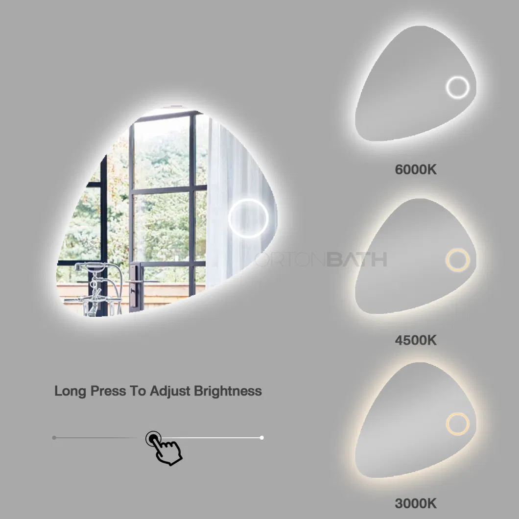 Ortonbath Triangle Nut Shape Wall Mount Make up Smart Bathroom Backlit Anti Fog Vanity LED Light Mirror Wall Mirror Bath Magnifying Lighted Makeup LED Mirror