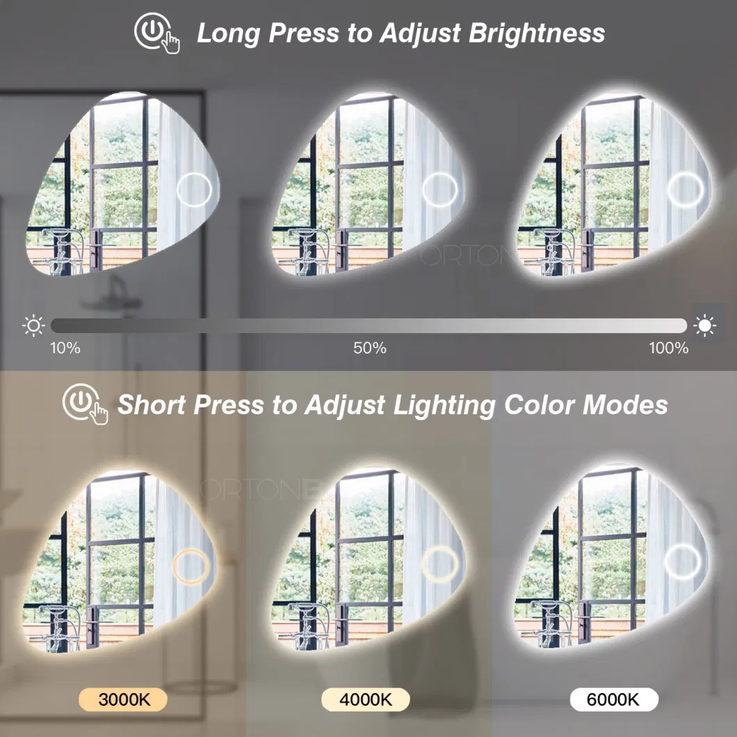 Ortonbath Triangle Nut Shape Wall Mount Make up Smart Bathroom Backlit Anti Fog Vanity LED Light Mirror Wall Mirror Bath Magnifying Lighted Makeup LED Mirror