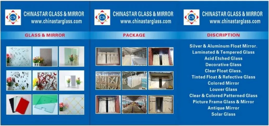 Aluminum/Silver/Colored/Copper/Lead Free/Antique/Tinted/Safety/Epoxy/One Way/Temperable/Furniture/Engraved/Frame/Bathroom/Processing Mirror for Decoration