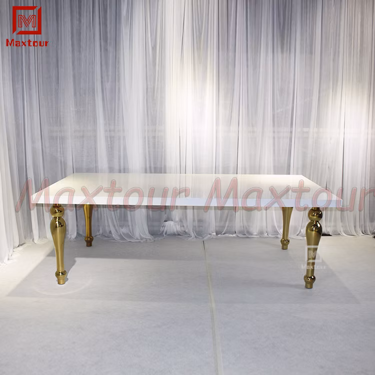 Romantic Frame Rectangle Stainless Steel Golden Event Wedding Table with MDF Top
