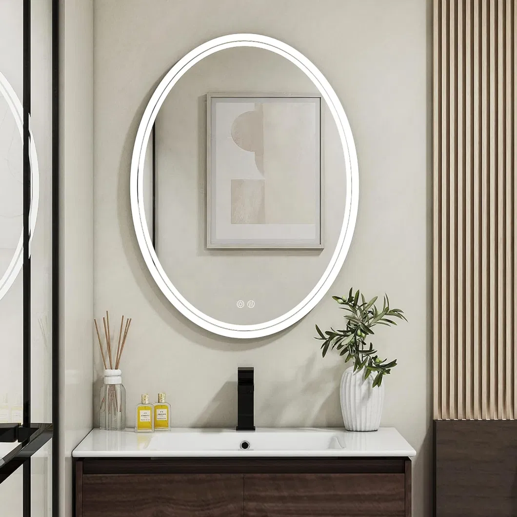 Wholesale Factory Oval LED Mirror Home Hotel Decoration Black Gold Silver White Color Metal Frame Smart Mirror