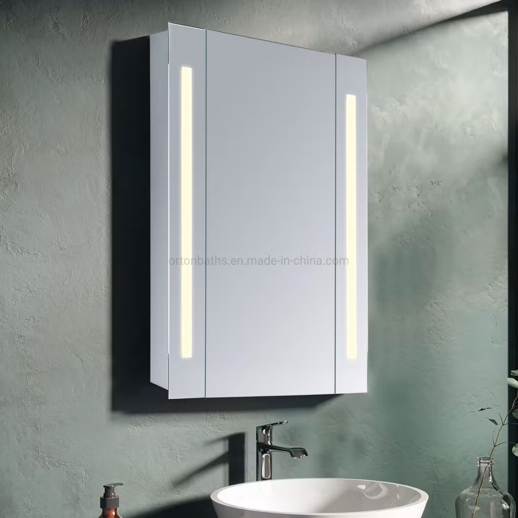 Ortonbath LED Bathroom Mirror Cabinet, Silver Bathroom Cabinet with Mirror, Medicine Cabinet for Bathroom, with Demister Pad, Dimmer, Adjustable Shelves