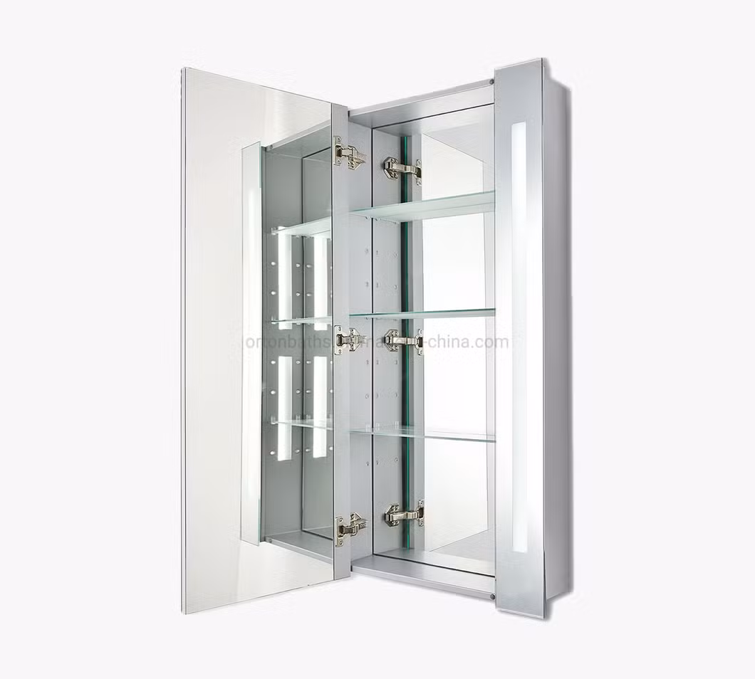 Ortonbath LED Bathroom Mirror Cabinet, Silver Bathroom Cabinet with Mirror, Medicine Cabinet for Bathroom, with Demister Pad, Dimmer, Adjustable Shelves