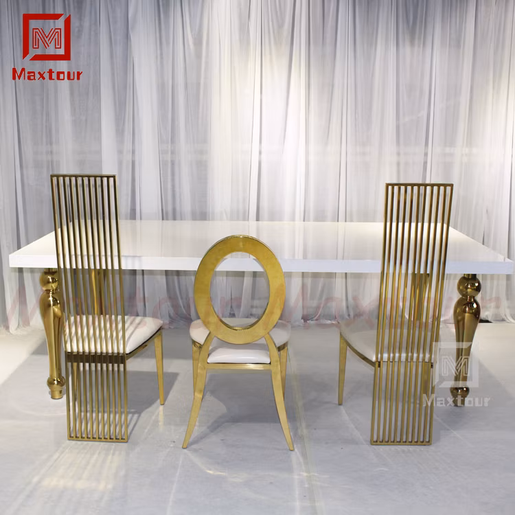 Romantic Frame Rectangle Stainless Steel Golden Event Wedding Table with MDF Top