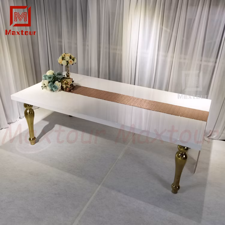 Romantic Frame Rectangle Stainless Steel Golden Event Wedding Table with MDF Top