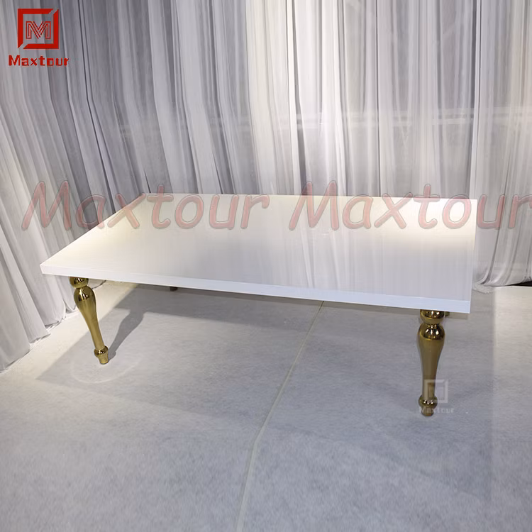 Romantic Frame Rectangle Stainless Steel Golden Event Wedding Table with MDF Top