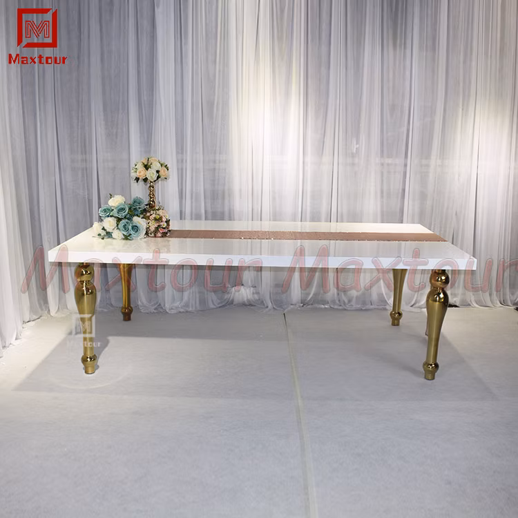 Romantic Frame Rectangle Stainless Steel Golden Event Wedding Table with MDF Top