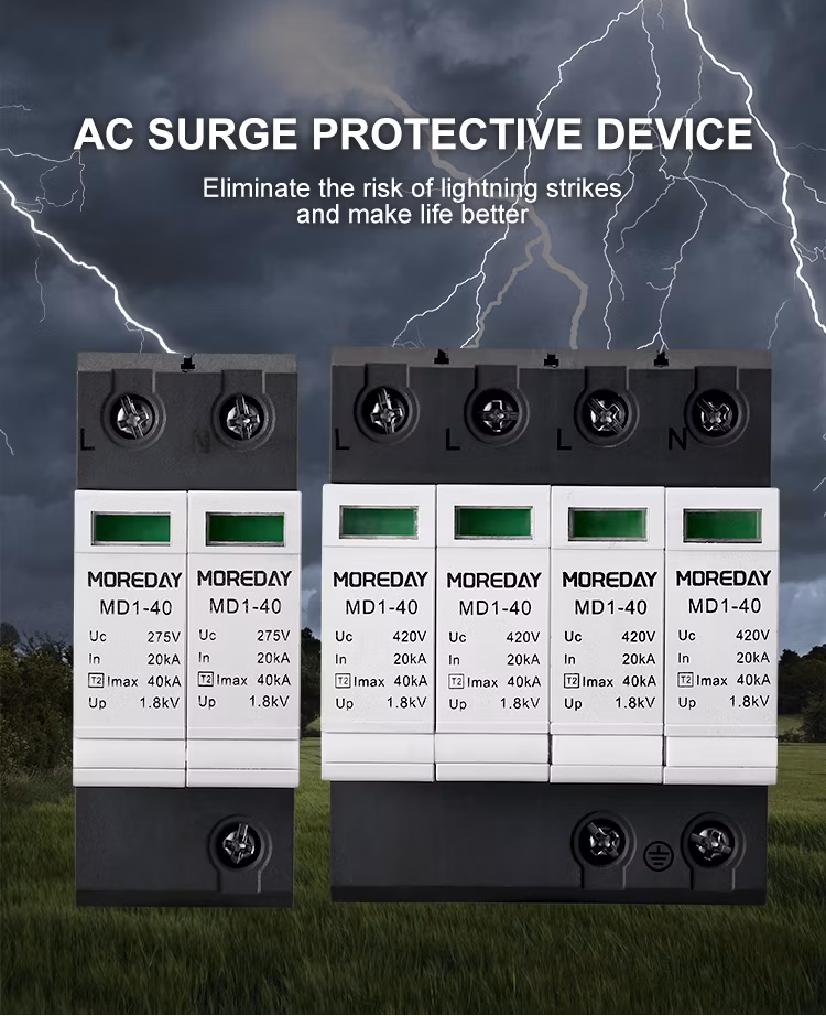 House Surge Protector Low-Voltage Surge Protection 20ka Three-Phase Type 1 2 AC Solar System SPD