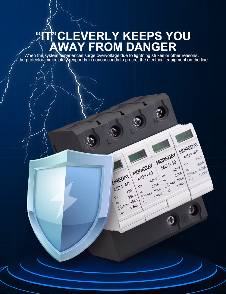 House Surge Protector Low-Voltage Surge Protection 20ka Three-Phase Type 1 2 AC Solar System SPD