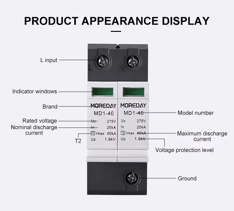 House Surge Protector Low-Voltage Surge Protection 20ka Three-Phase Type 1 2 AC Solar System SPD