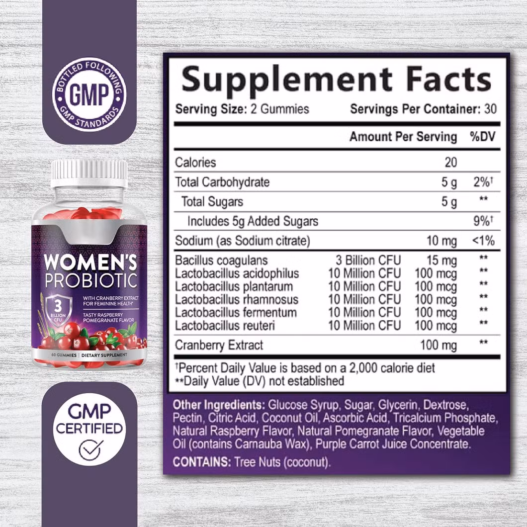 OEM Private Label Factory Custom Daily Vegan Supplement for Woman Digestive Health Immune Support Sugar-Free Halal Candy Gummy Prebiotic and Probiotics Gummies