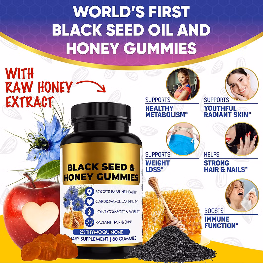 Private Label Black Seed Oil & Honey Gummies for Supports Cardiovascular Health Dietary Supplement Gummies Boosts Immune Health