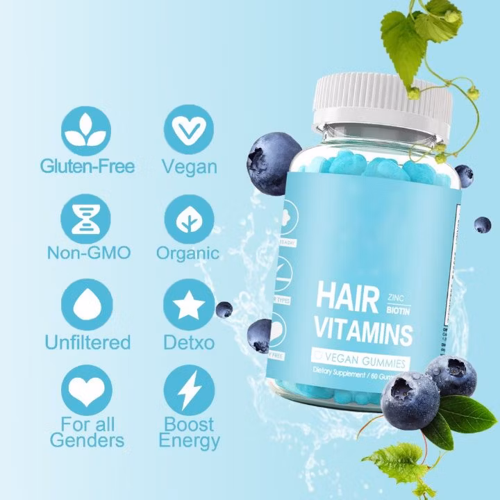 Wholesale OEM Private Label Customize Logo Hair Growth Nail Skin Beauty Multivitamin Collagen and Keratin Health Supplement Gummy Vegan Biotin Gummies