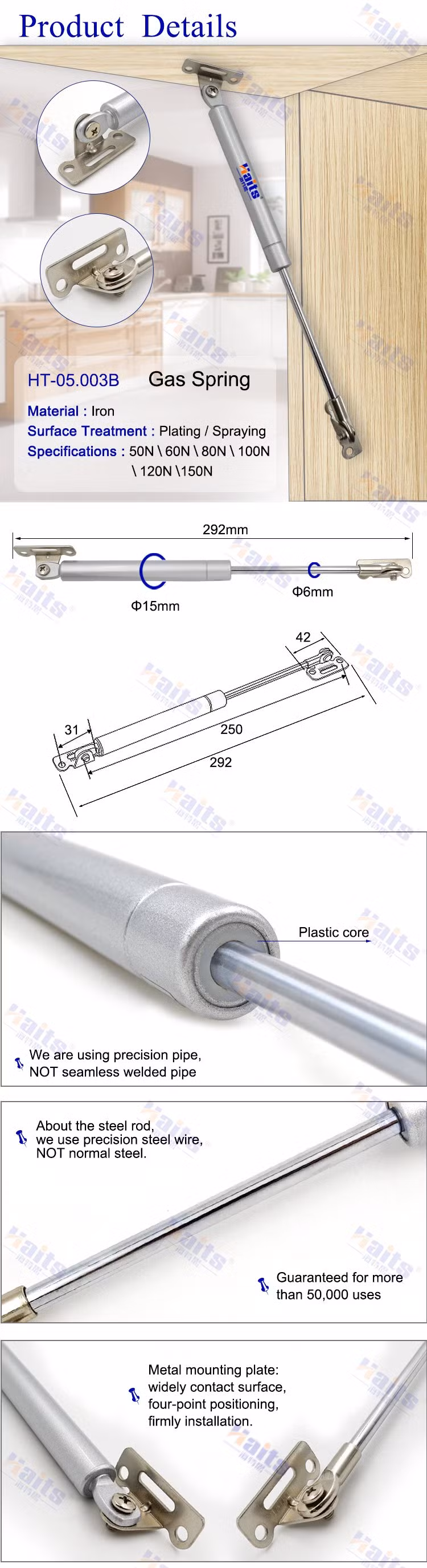 Gas Shock Gas Strut Spring Support with L-Type Mounts