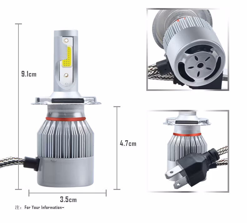 Hazig Wholesale C6 LED Car Headlights H7 Kit Luces LED H11 9005 H4 72W 8000lm Car LED Bulbs 6000K Bombillo Luz LED 12V Fog Lights Automobiles Headlight C6 H4