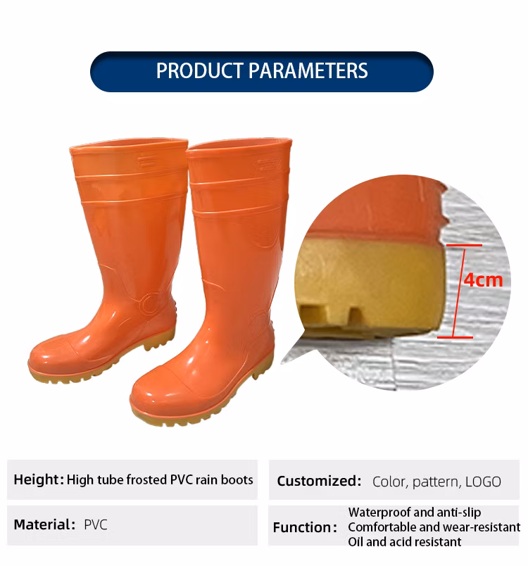 Anti-Puncture PVC Outsole Rain Boots Waterproof Gumboots with Steel Toe