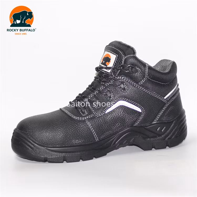 Rocky Buffalo Black Embossed Leather Steel Toe Comfortable Rubber/EVA/Mesh Genuine Leather Woodland Safety Work Shoes