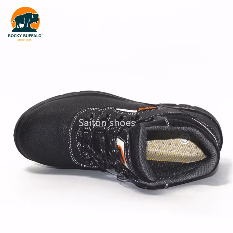 Rocky Buffalo Black Embossed Leather Steel Toe Comfortable Rubber/EVA/Mesh Genuine Leather Woodland Safety Work Shoes