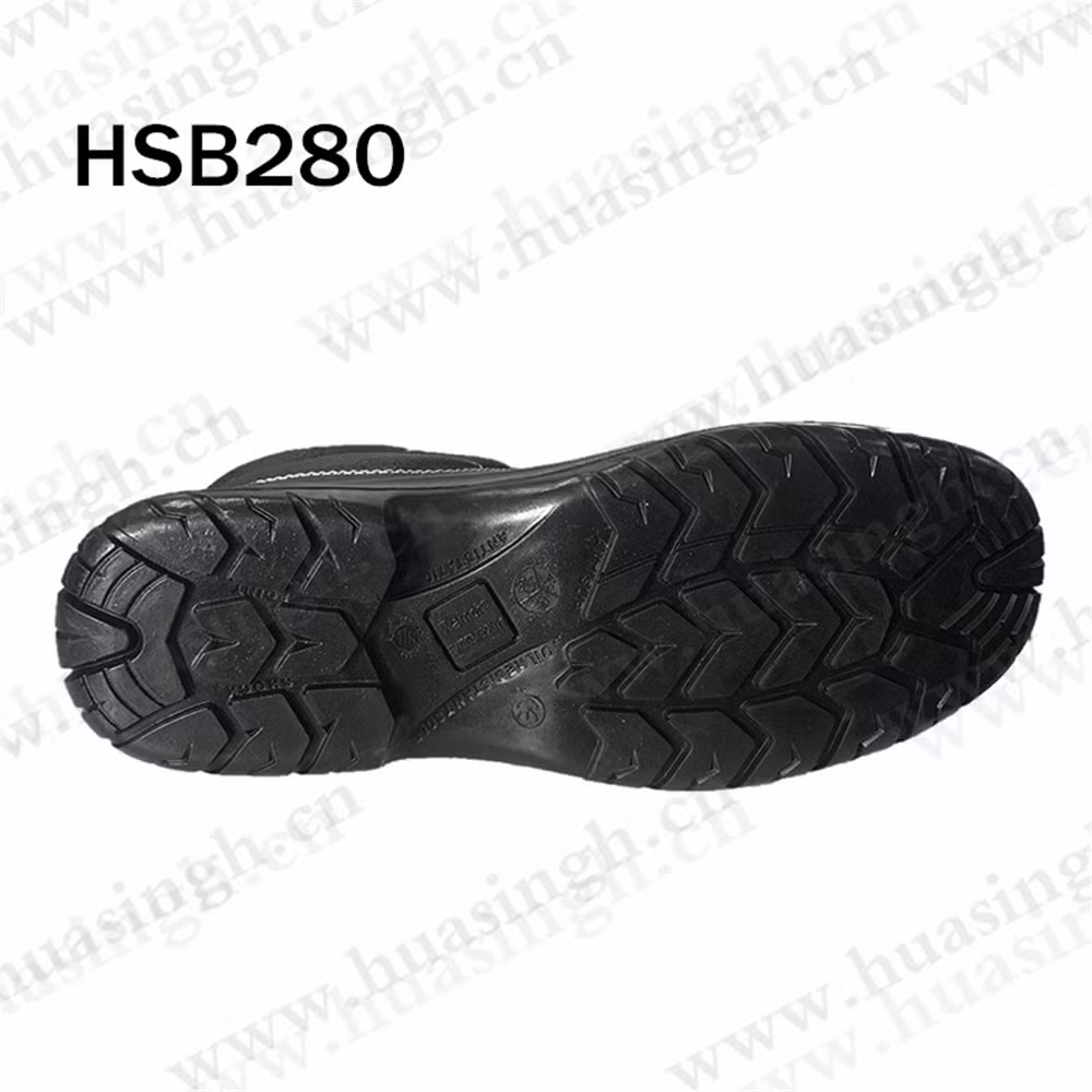 Gww, Acid Resistant PU/PU Injection Outsole Security Shoe for UAE Market Barton Printed Leather Black Heavy Industry Work Shoe with Reflective Strip HSB280