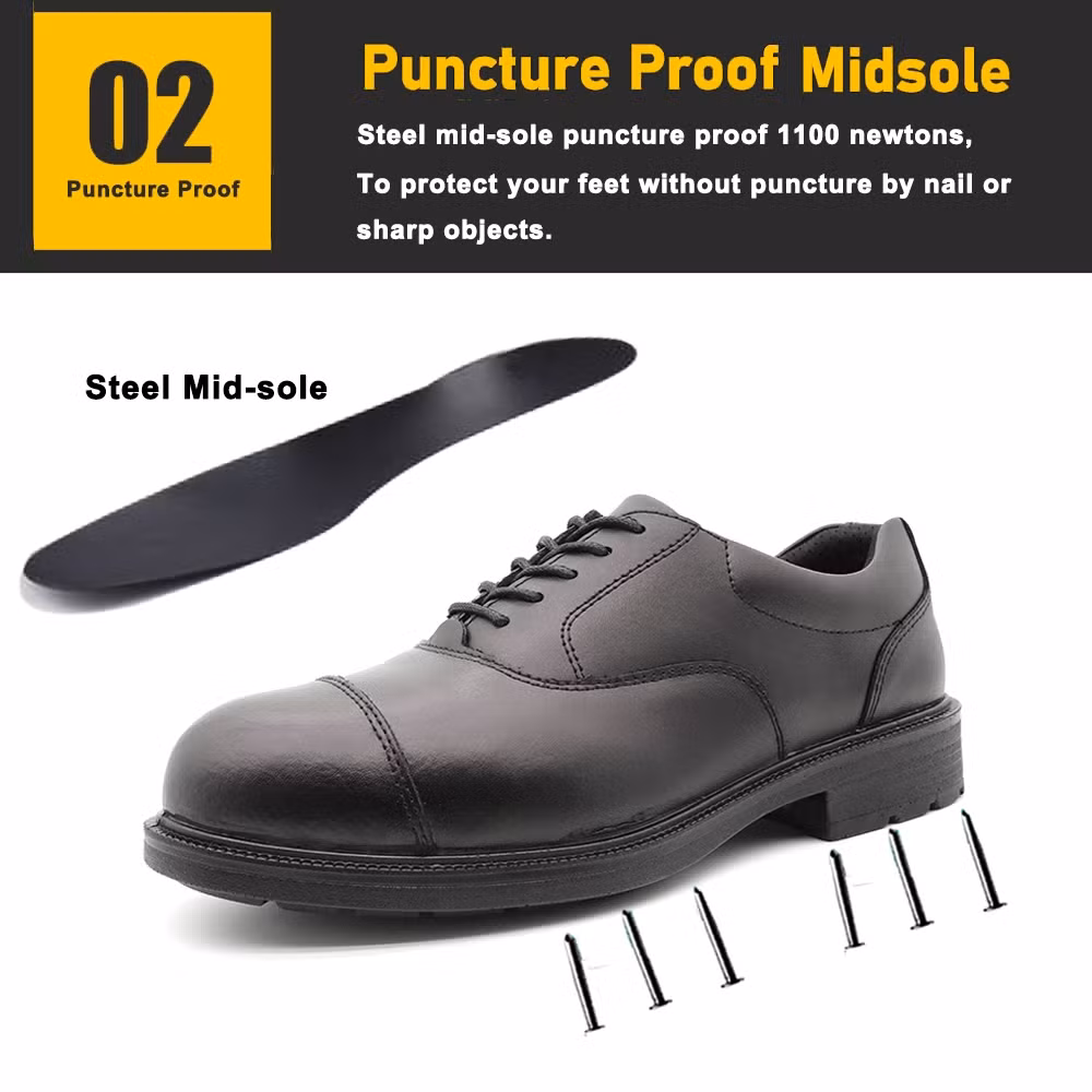 Anti-Slip Genuine Leather Steel Toe Puncture-Proof Men′s Fashionable Executive Safety Shoes